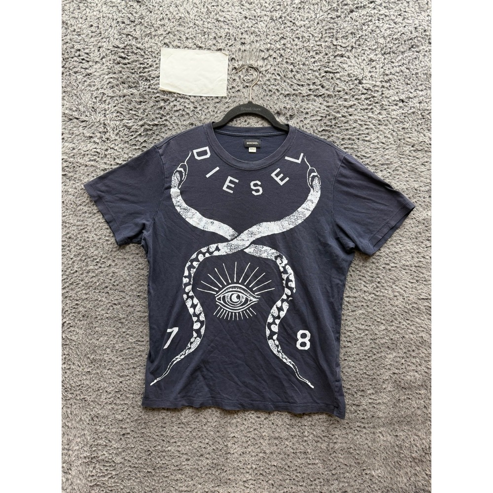 Vintage Diesel Snakes Project 78 Graphic Short Sleeve T-Shirt Navy Blue Size S